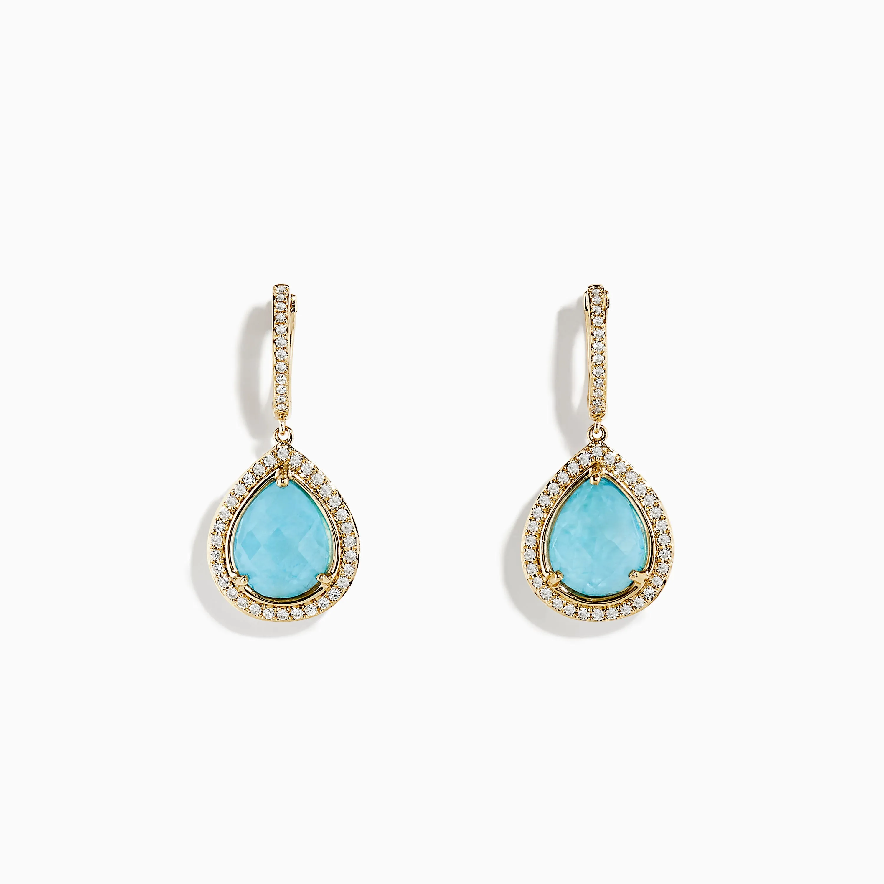 14K Yellow Gold Apatite and Diamond Pear Shaped Drop Earrings