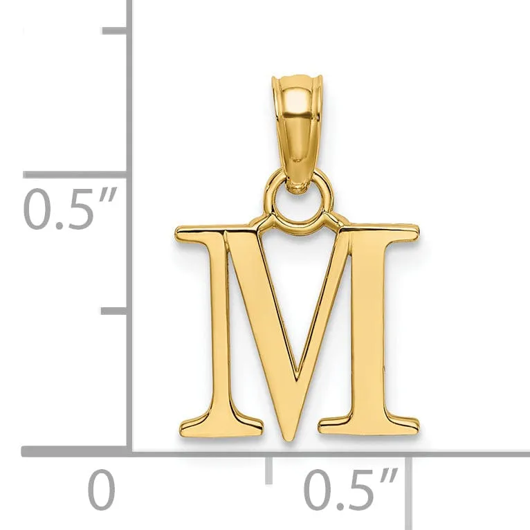 14K Yellow Gold Block Design Small Letter M Initial Charm Pendant