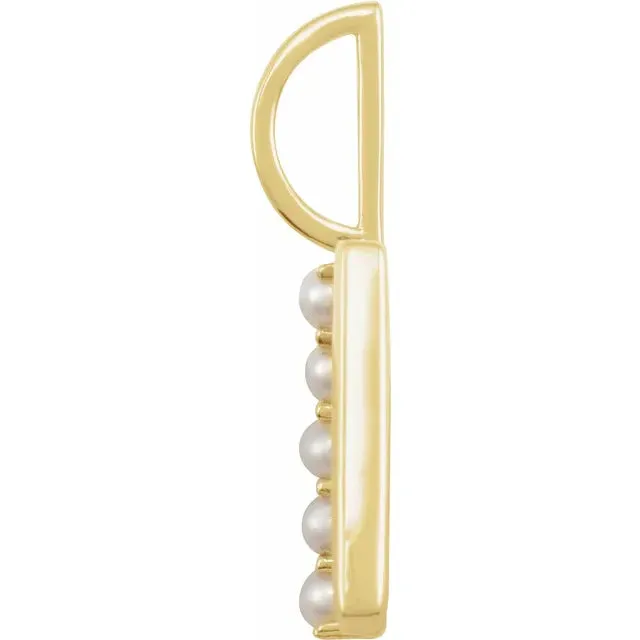 14K Yellow Gold Cultured White Pearl Initial L Charm/Pendant