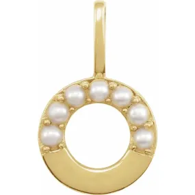 14K Yellow Gold Cultured White Pearl Initial O Charm/Pendant