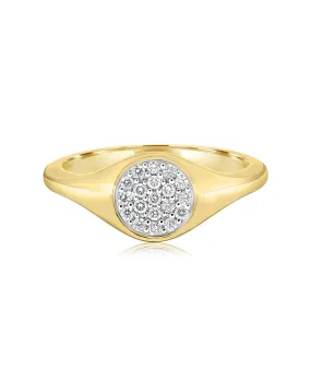 14K Yellow Gold Diamond Signet Fashion Ring