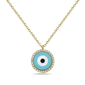 14K Yellow Gold Evil Eye Diamond And Turquoise Necklace