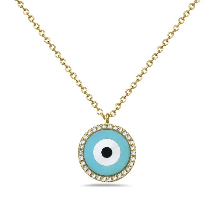 14K Yellow Gold Evil Eye Diamond And Turquoise Necklace