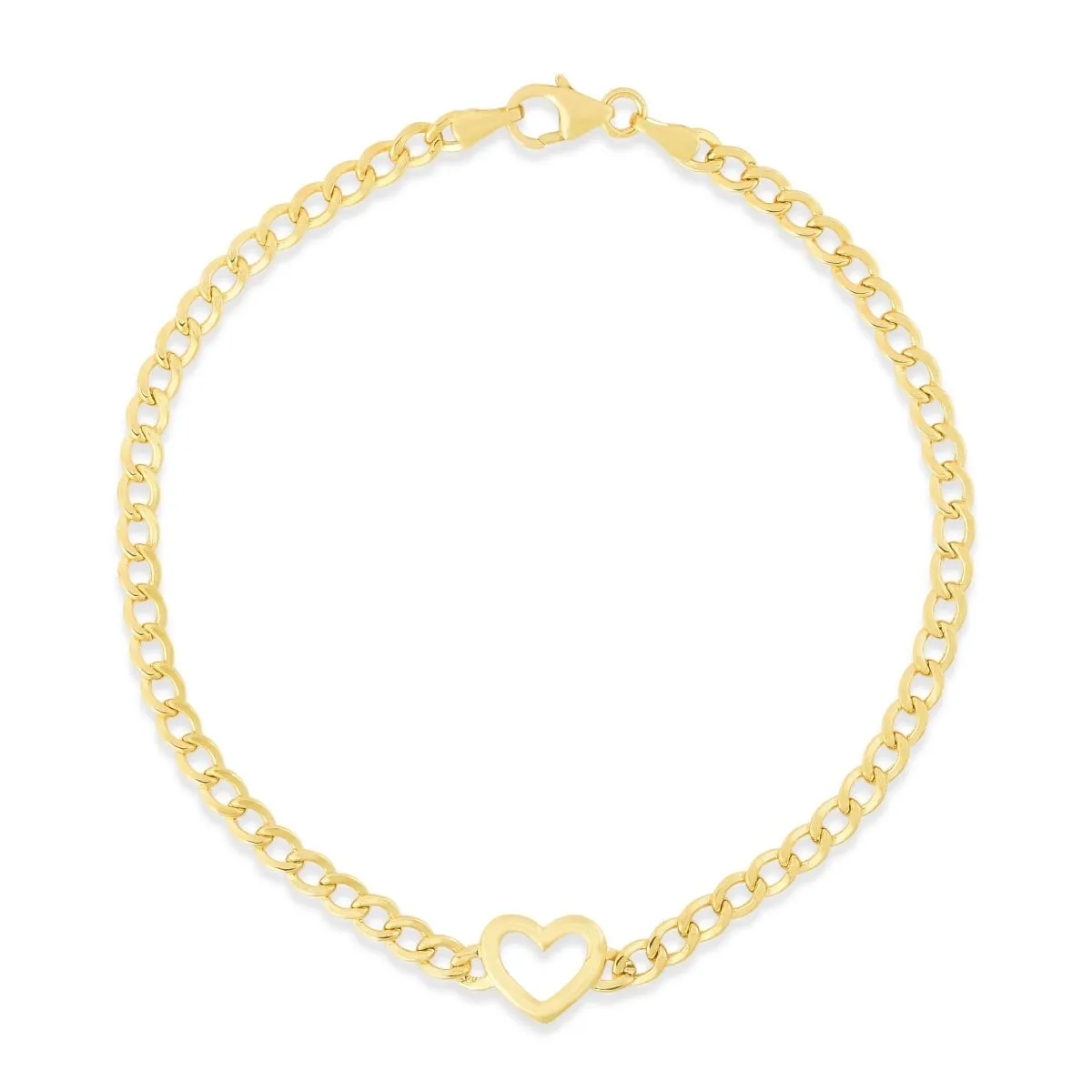14K Yellow Gold Heart Curb Link Bracelet