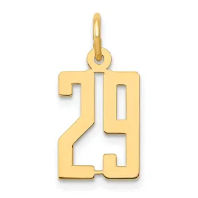 14K Yellow Gold Polished Finish Small Size Elongated Shape Number 29 Charm Pendant