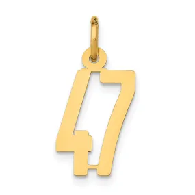 14K Yellow Gold Polished Finish Small Size Elongated Shape Number 47 Charm Pendant