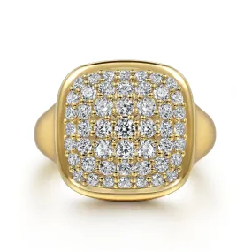 14K Yellow Signet Natural Diamond Ring Size 6.5