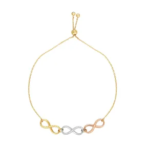 14kt Gold 9.25 inches Rose Yellow White Finish 5.7mm Shiny Diamond Cut Fancy Adjustable Infinity Bracelet with Draw String Clasp