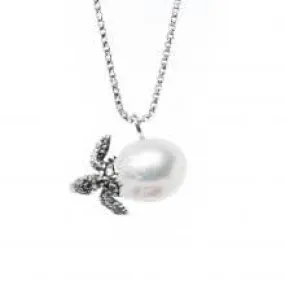 18 inch 10.5 mm Fresh Water Pearl Sterling Silver Turtle Necklace