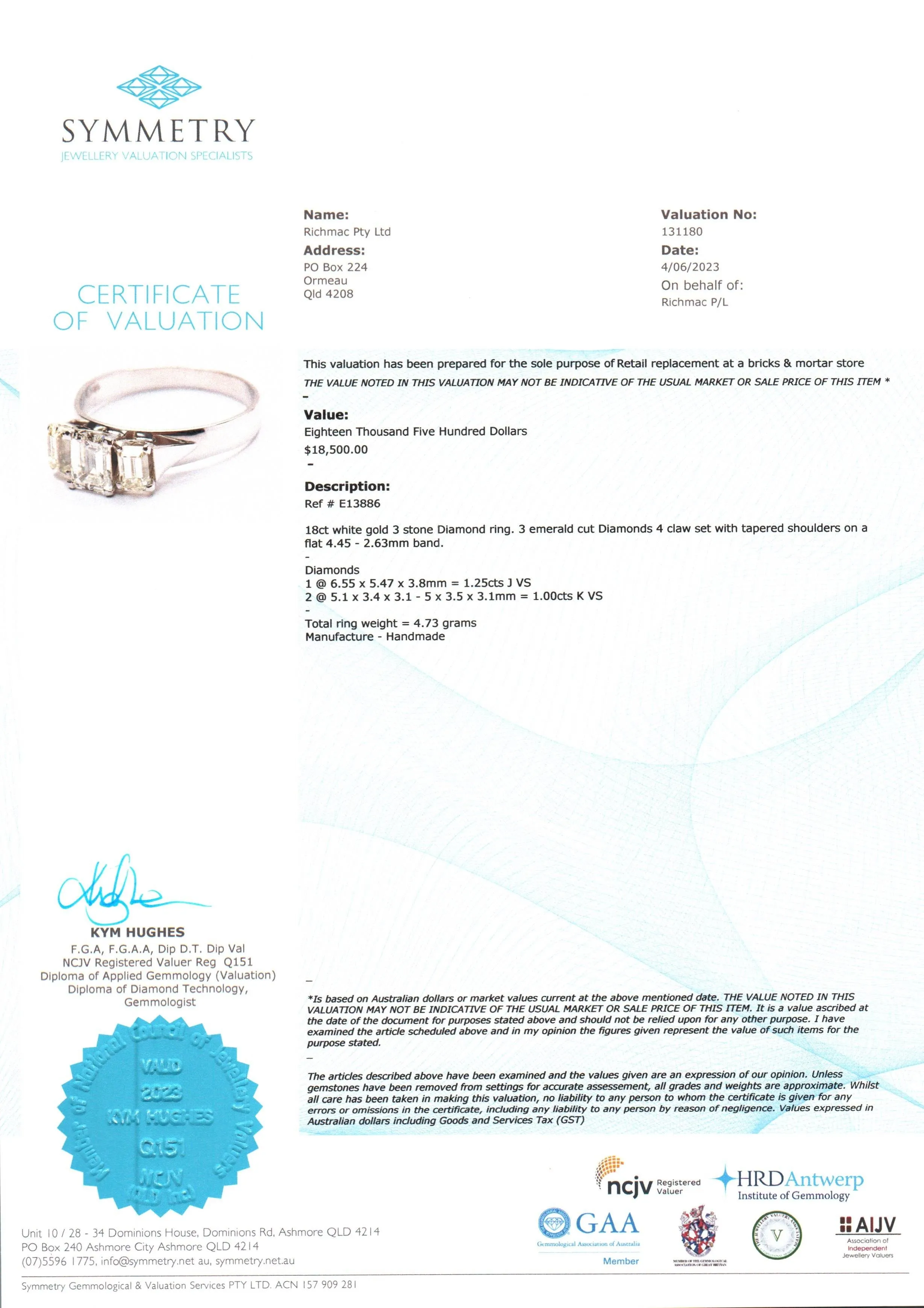 18ct White Gold 3 stone Diamond Ring