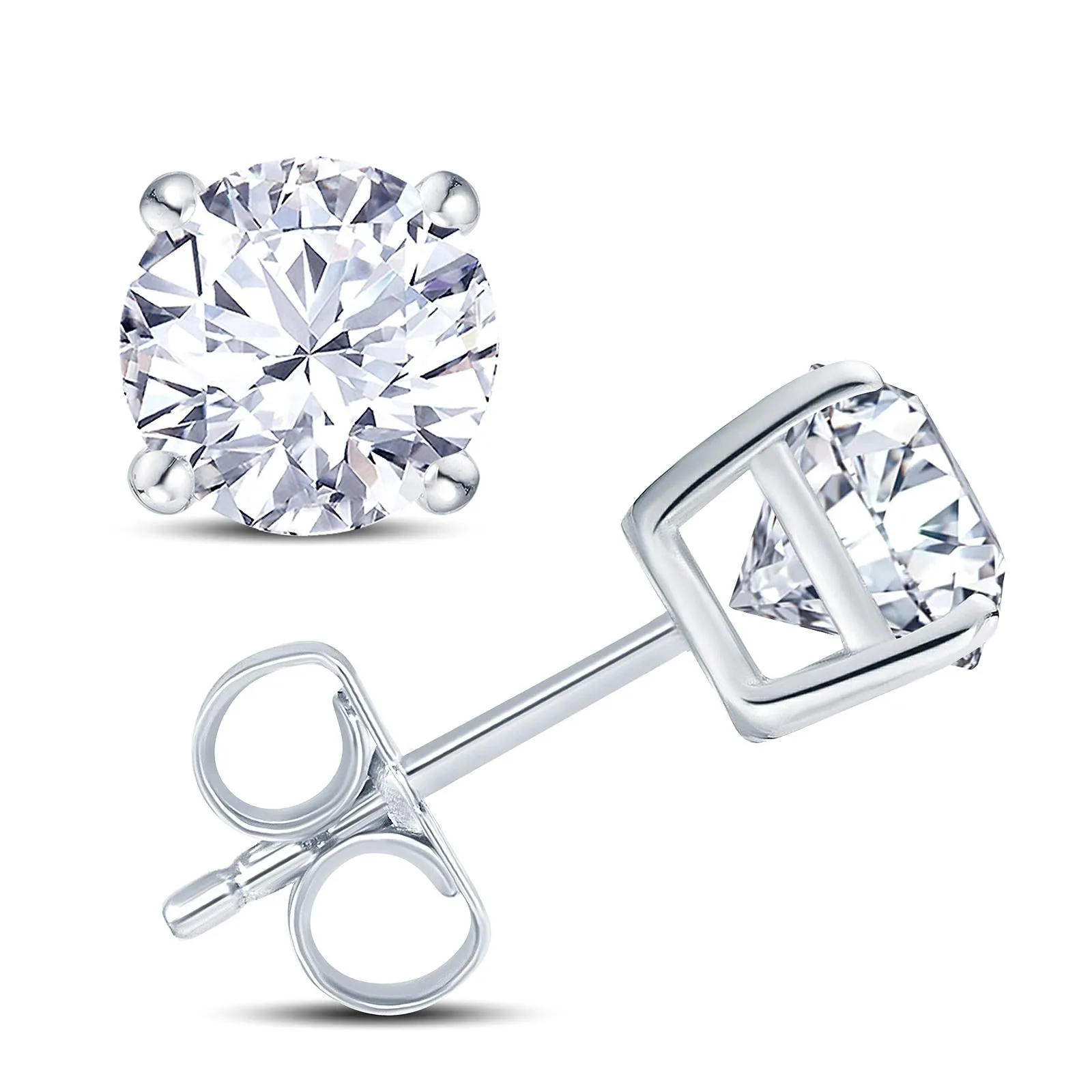 18ct White Gold Round Brilliant Cut Diamond Four Claw Basket Stud Earrings