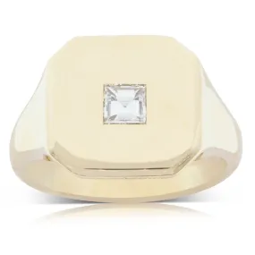 18ct Yellow Gold Diamond Mens Signet Ring