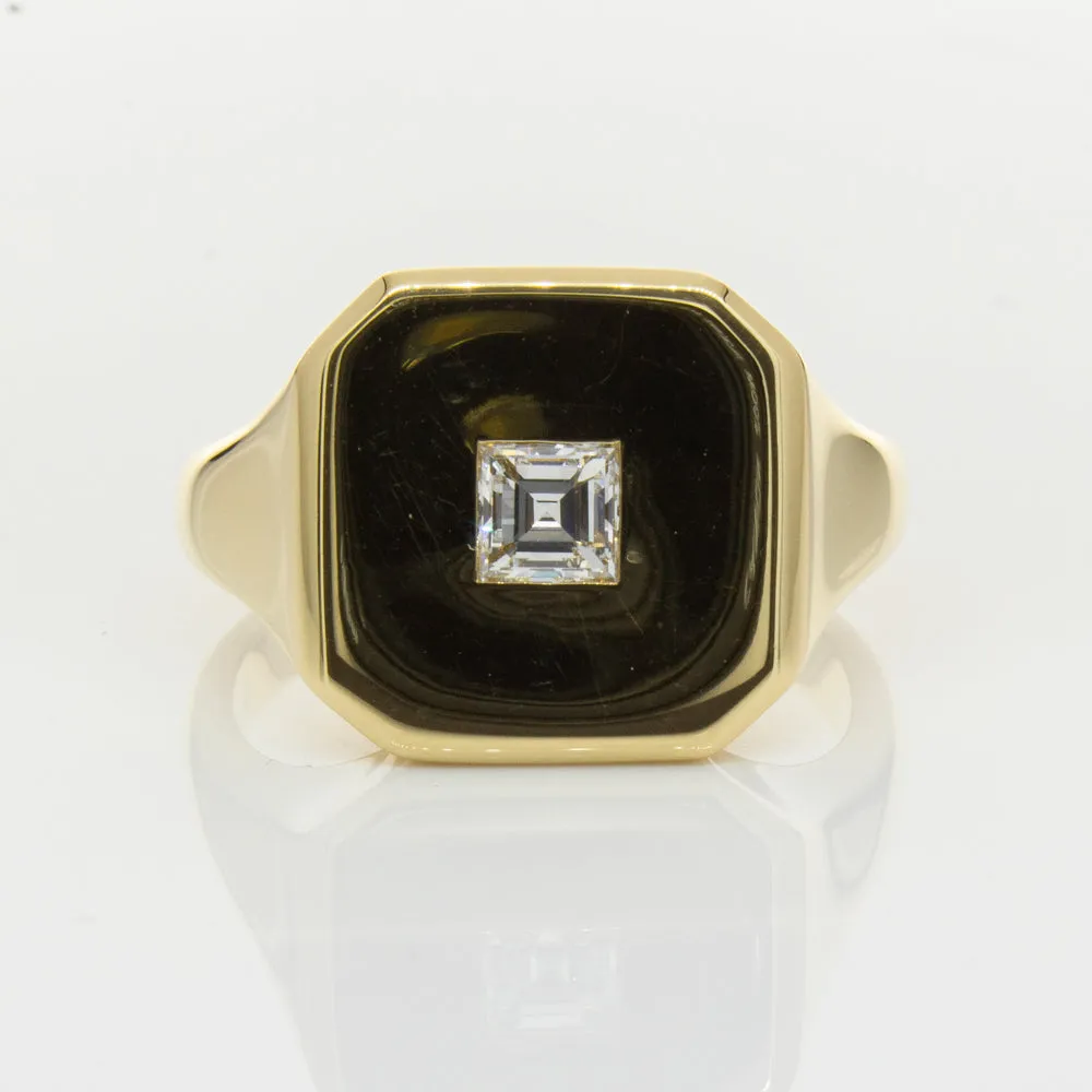 18ct Yellow Gold Diamond Mens Signet Ring