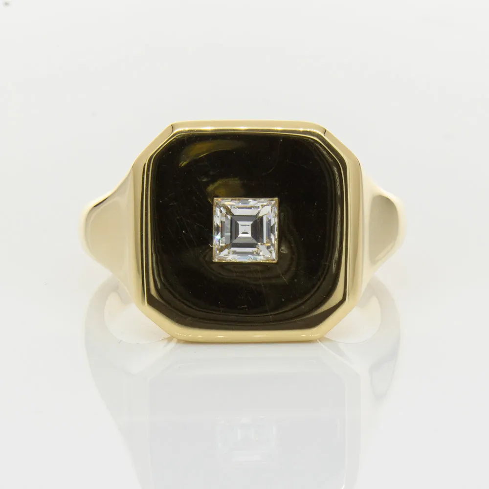 18ct Yellow Gold Diamond Mens Signet Ring