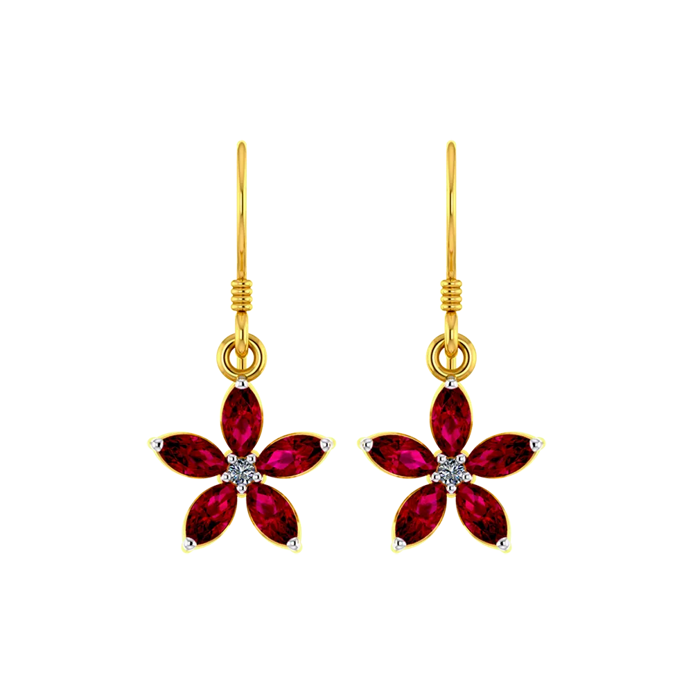 18k Floral Design Modern Gold And Diamond Earrings