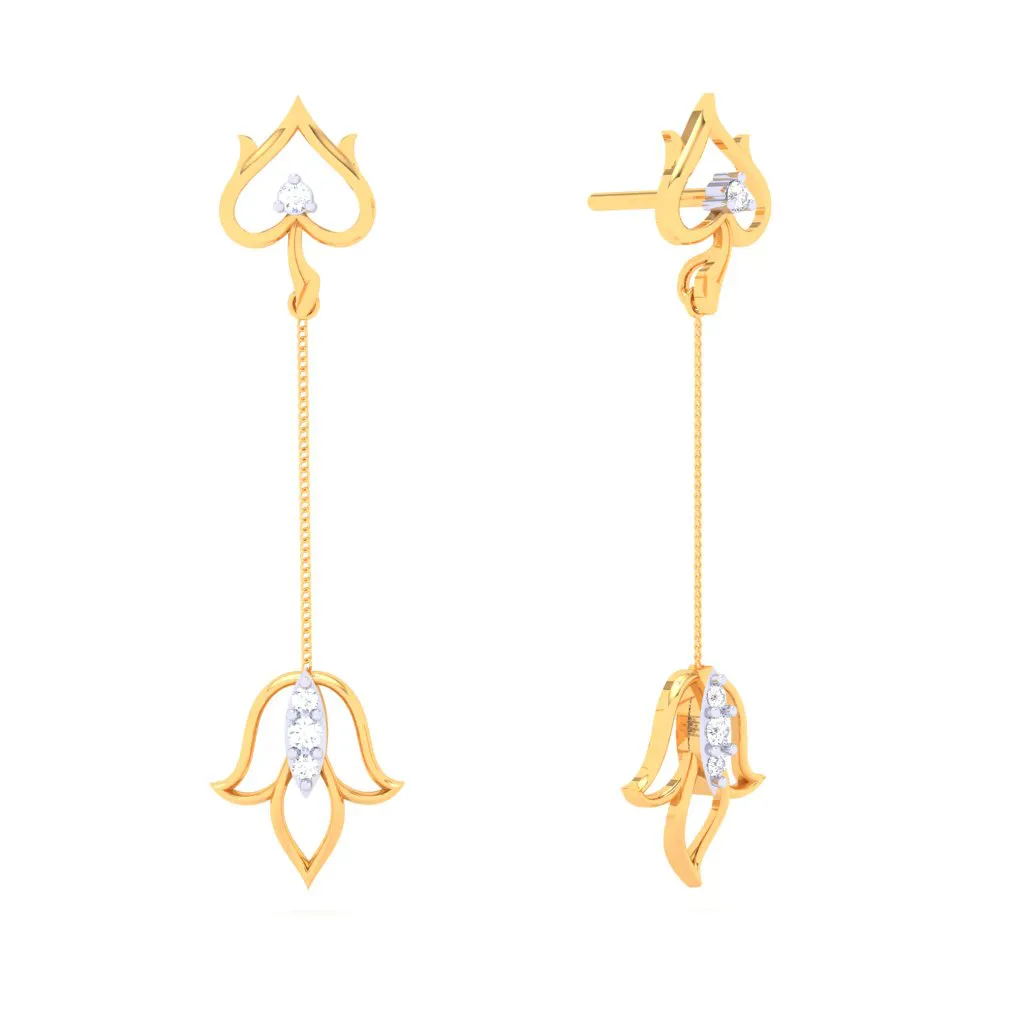 18k Gold & Diamond Hanging Earrings In The Shape Of Flower From Diamond Collection