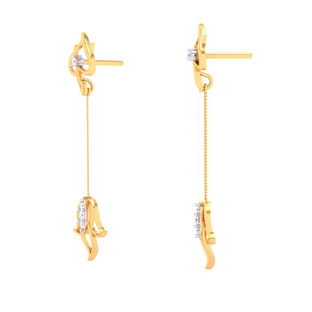 18k Gold & Diamond Hanging Earrings In The Shape Of Flower From Diamond Collection