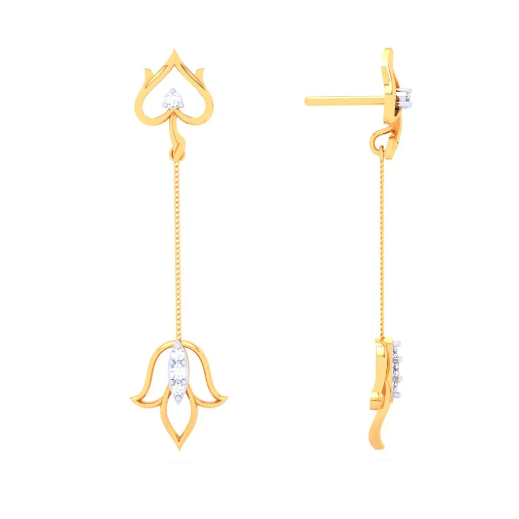 18k Gold & Diamond Hanging Earrings In The Shape Of Flower From Diamond Collection