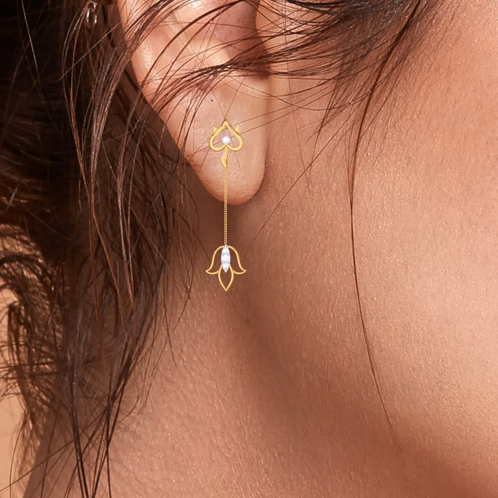 18k Gold & Diamond Hanging Earrings In The Shape Of Flower From Diamond Collection