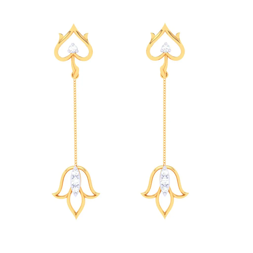 18k Gold & Diamond Hanging Earrings In The Shape Of Flower From Diamond Collection