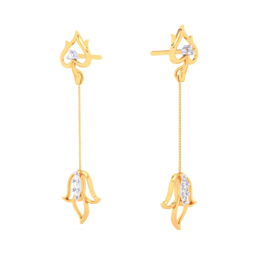 18k Gold & Diamond Hanging Earrings In The Shape Of Flower From Diamond Collection