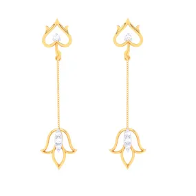 18k Gold & Diamond Hanging Earrings In The Shape Of Flower From Diamond Collection