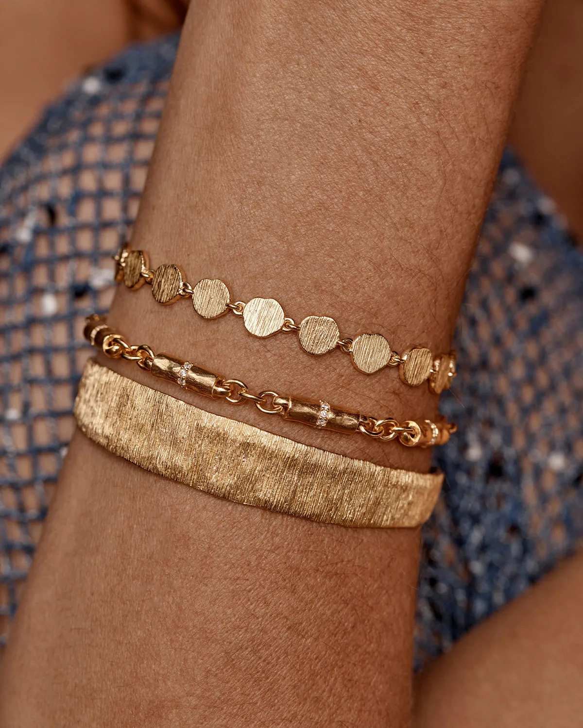18k Gold Vermeil Woven Light Coin Bracelet