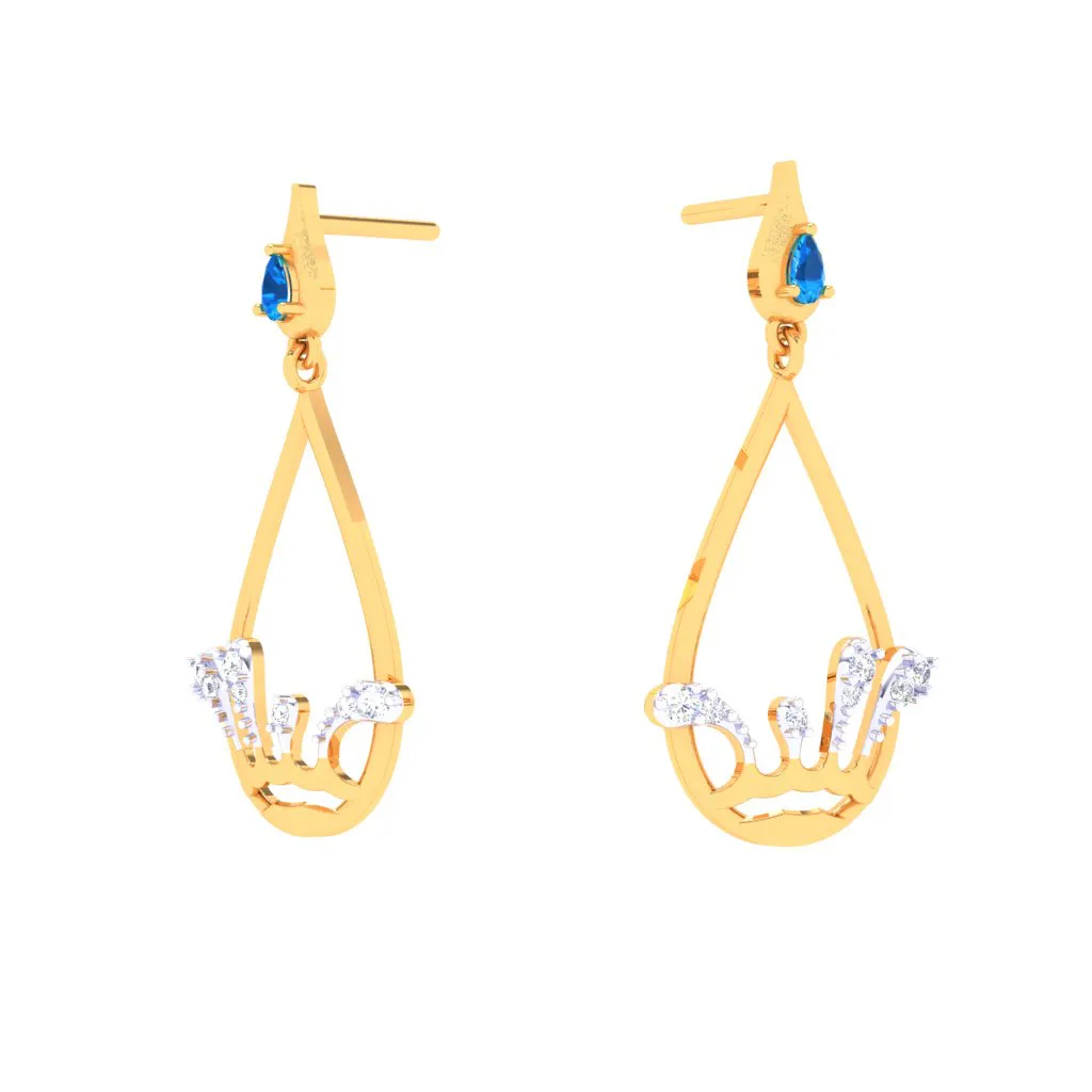 18k Rain Themed Exclusive Gold Diamond Earrings For Women