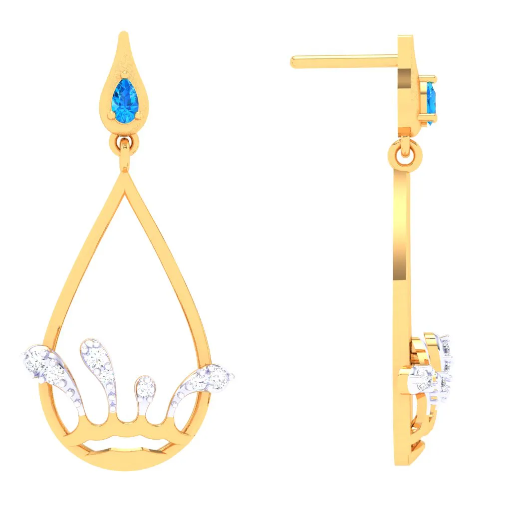 18k Rain Themed Exclusive Gold Diamond Earrings For Women