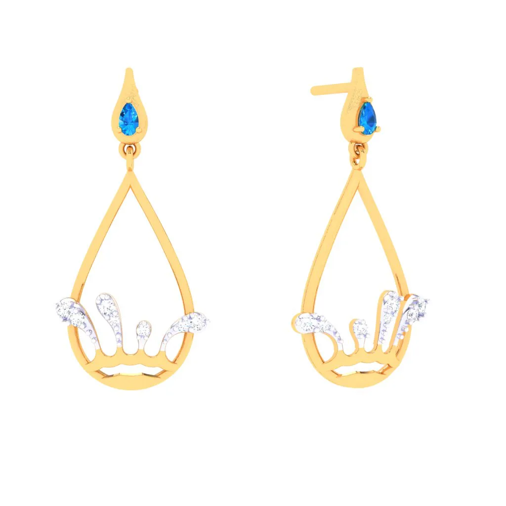 18k Rain Themed Exclusive Gold Diamond Earrings For Women