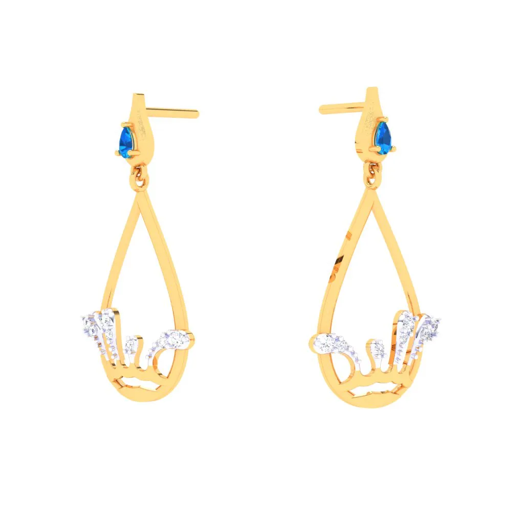 18k Rain Themed Exclusive Gold Diamond Earrings For Women