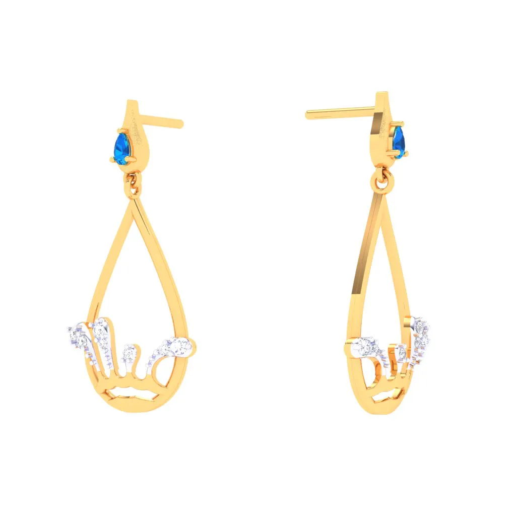 18k Rain Themed Exclusive Gold Diamond Earrings For Women