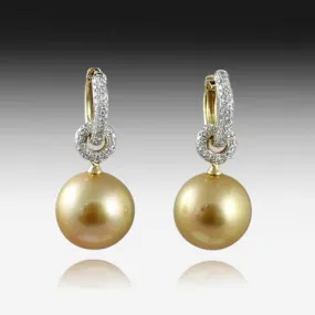 18KT GOLD DIAMOND AND GOLDEN PEARL EARRINGS