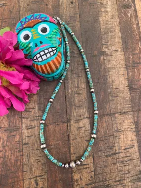 18" "Navajo Style" Pearl and Kingman Necklace
