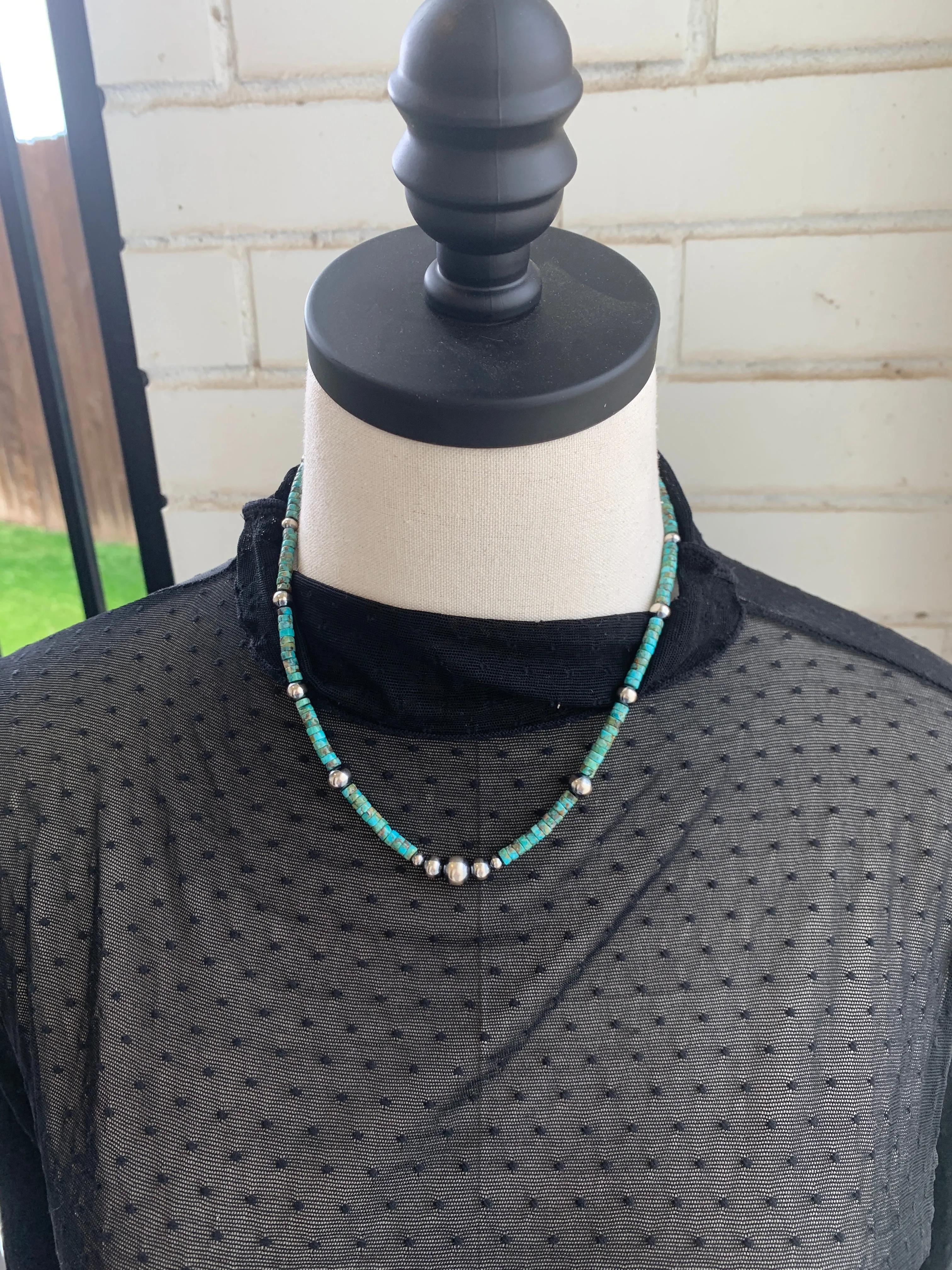 18" "Navajo Style" Pearl and Kingman Necklace