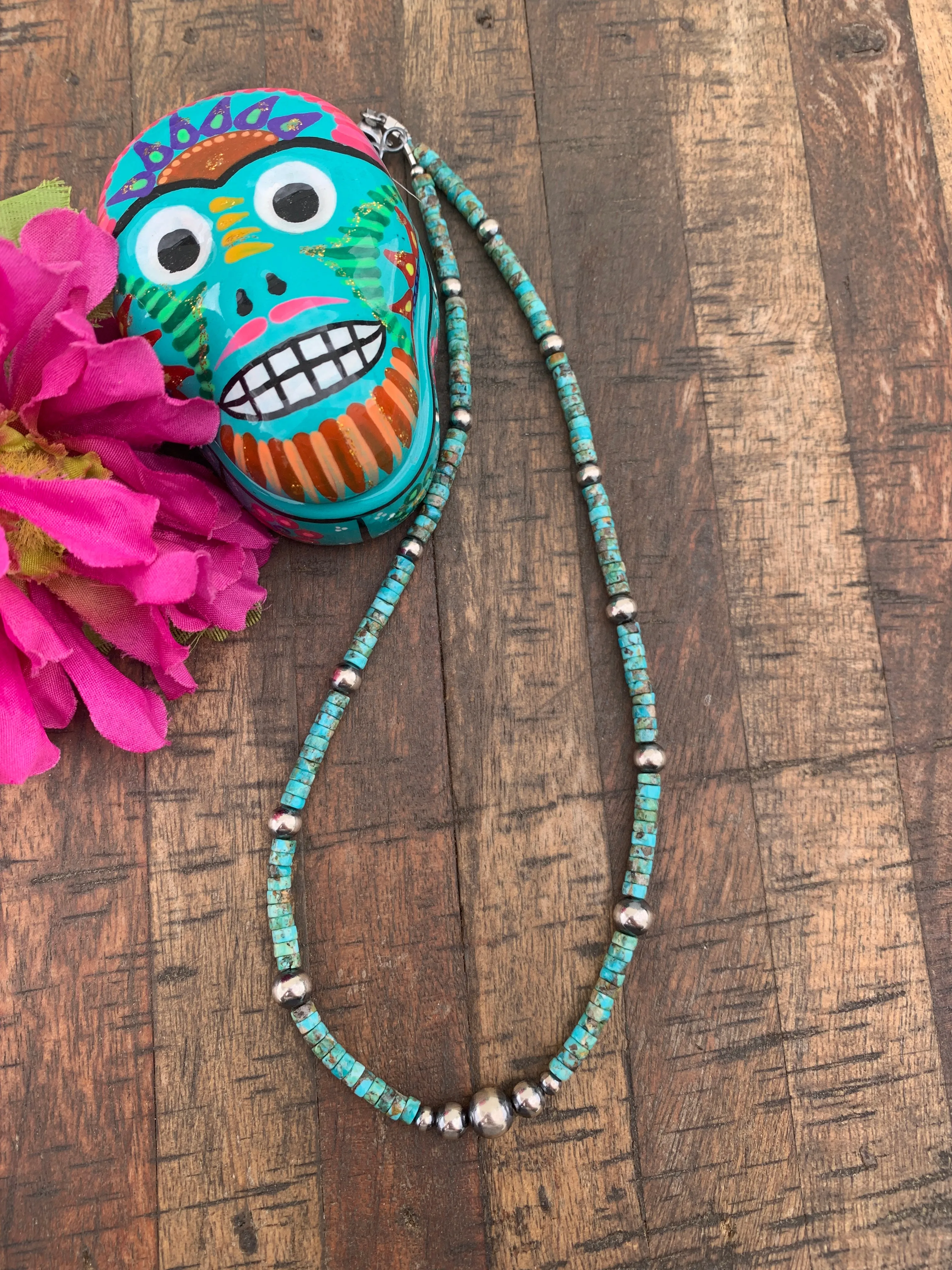 18" "Navajo Style" Pearl and Kingman Necklace