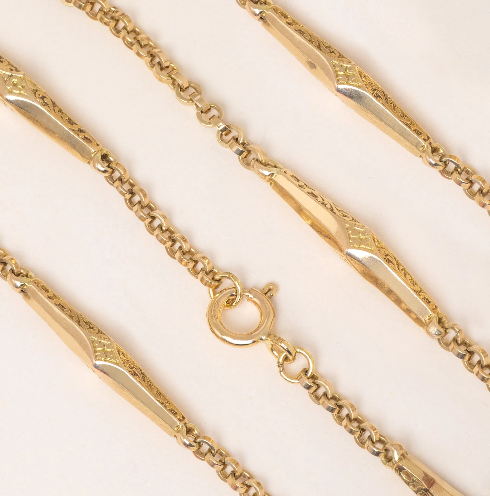 19" Antique 9ct Gold Fancy Engraved Link Chain