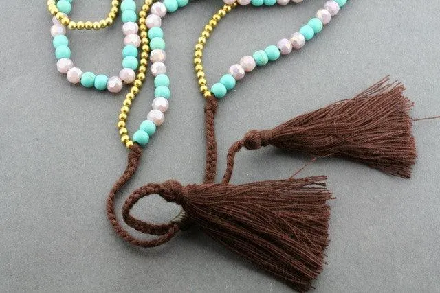 2 strand brass & turquoise tassle necklace