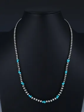 22" Native American Turquoise and Sterling Silver Beaded Necklace