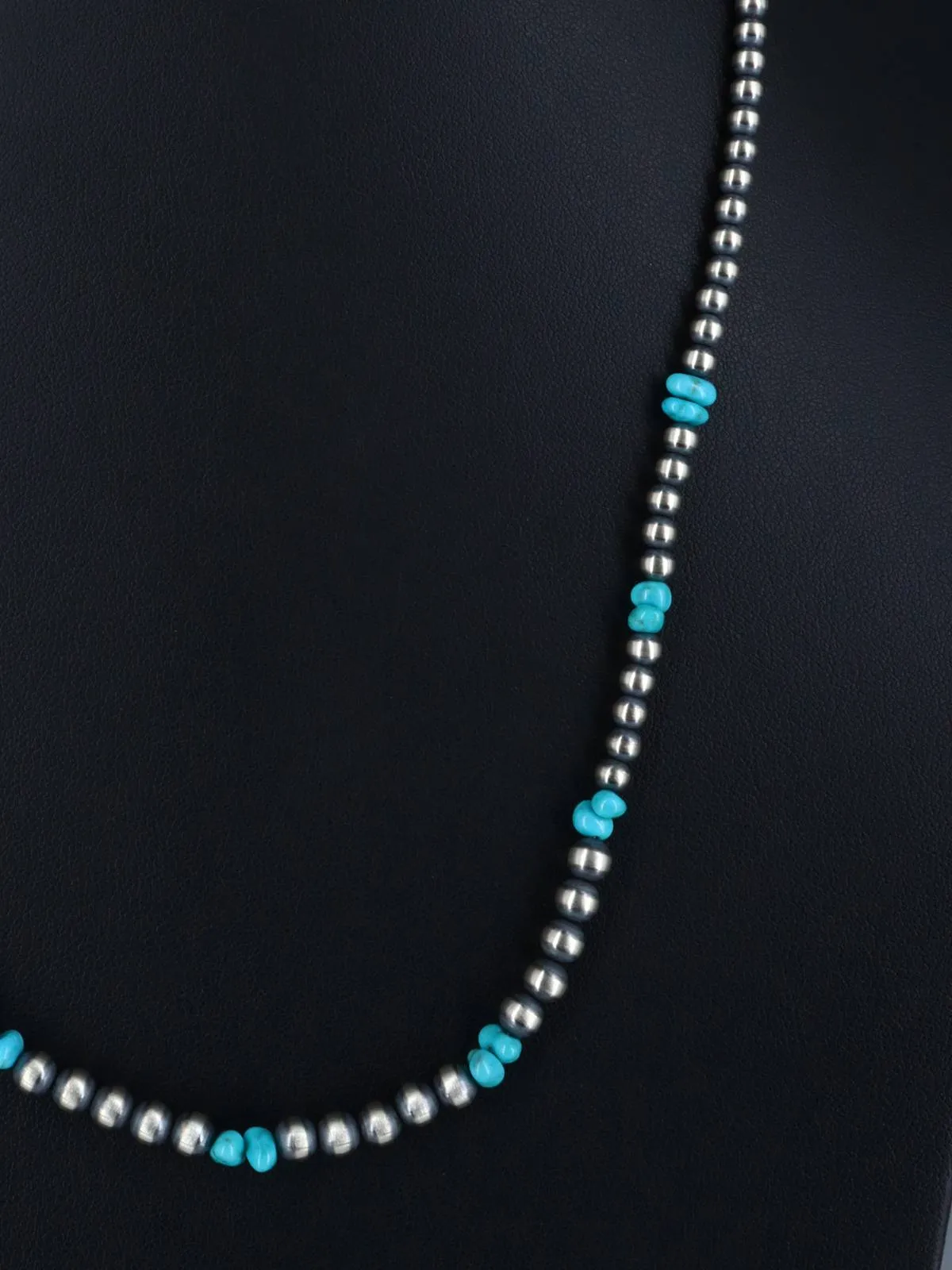 22" Native American Turquoise and Sterling Silver Beaded Necklace