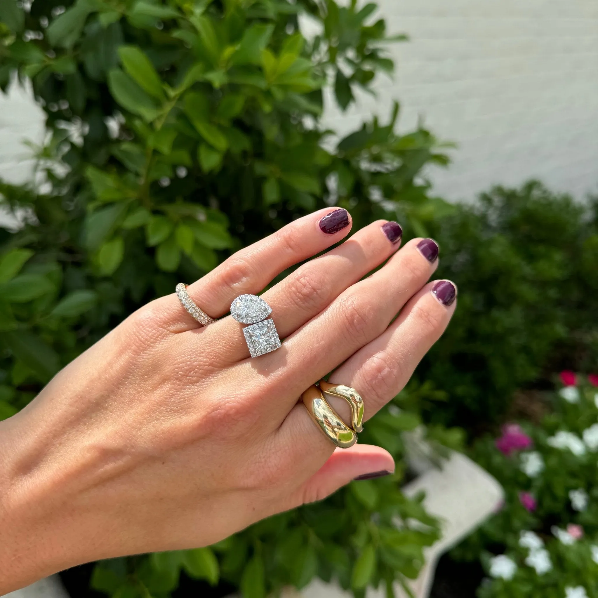 3 Row Diamond Signet Ring