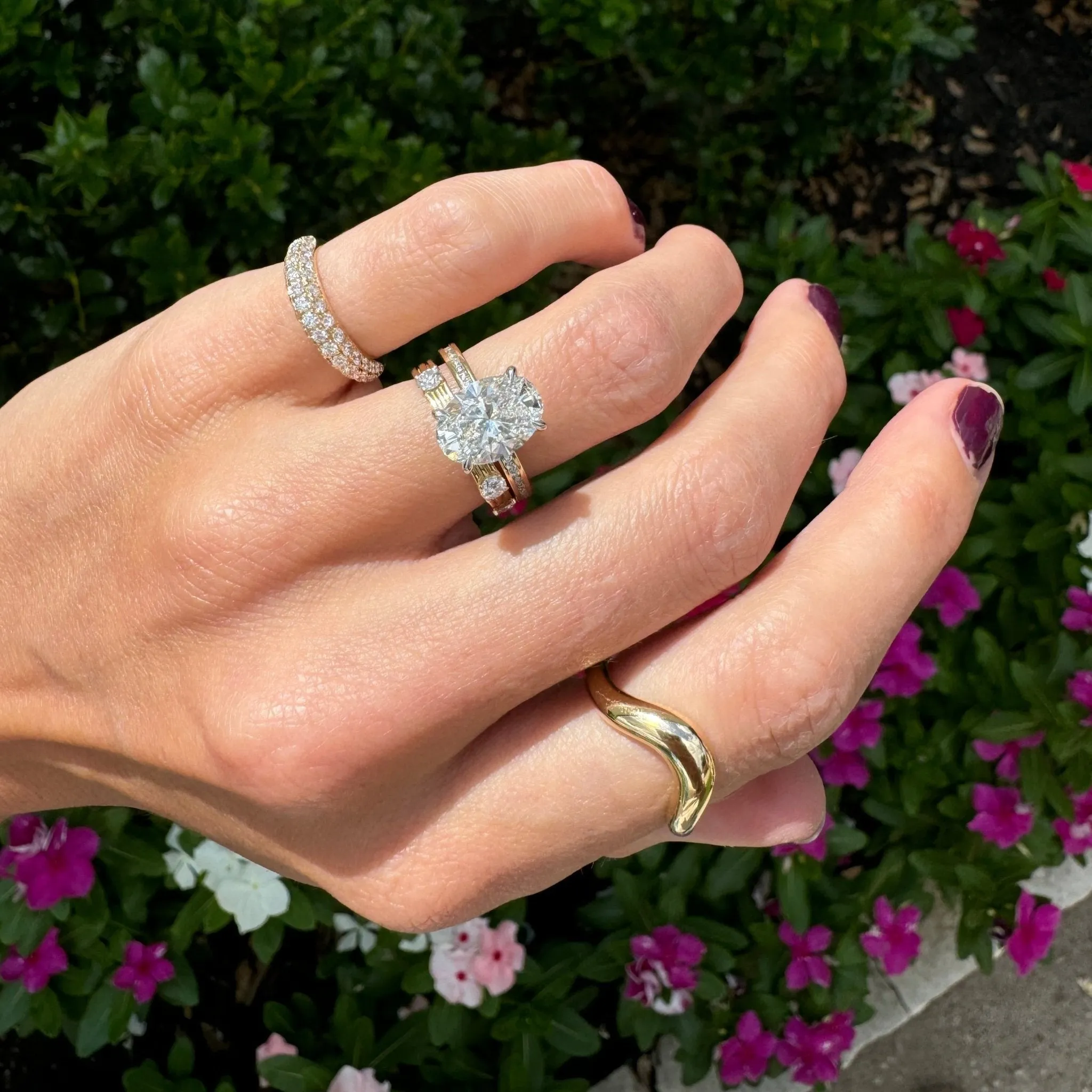 3 Row Diamond Signet Ring