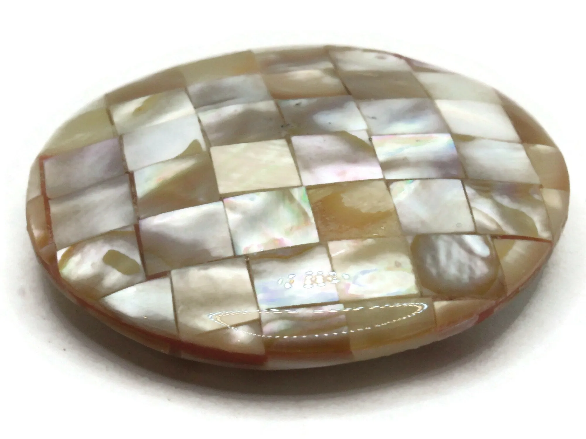 44mm Cream and Brown Natural Checkerboard Shell Pendant Round Coin Bead Jewelry Making Beading Supplies