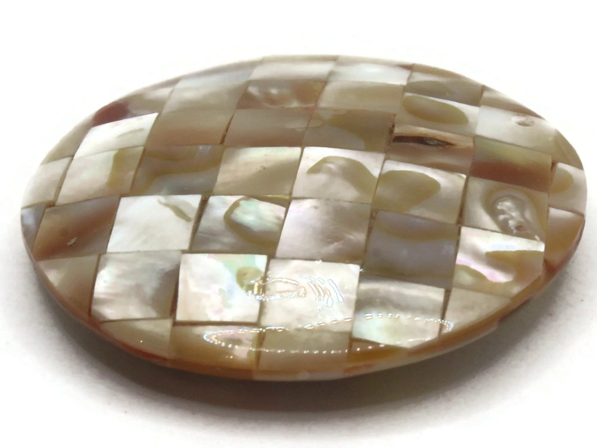 44mm Cream and Brown Natural Checkerboard Shell Pendant Round Coin Bead Jewelry Making Beading Supplies