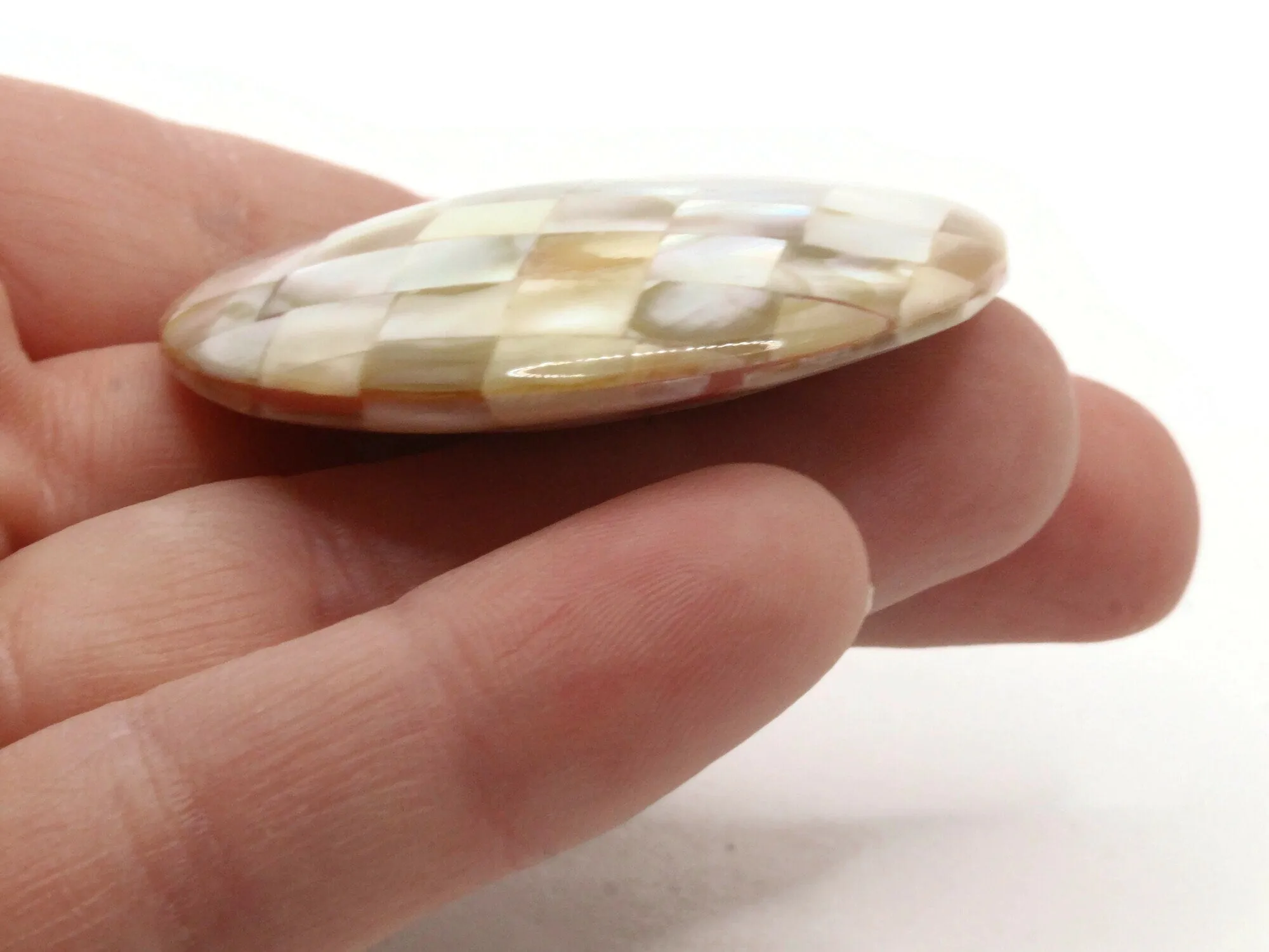 44mm Cream and Brown Natural Checkerboard Shell Pendant Round Coin Bead Jewelry Making Beading Supplies