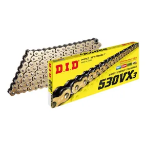 530VX3 x 106ZB X'Ring Gold solid bush DID chain w/rivet (530VX3106G)