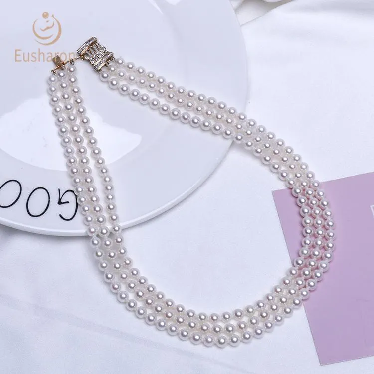 6mm Three Strands Akoya Pearl 14K Necklace