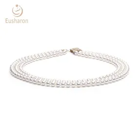 6mm Three Strands Akoya Pearl 14K Necklace