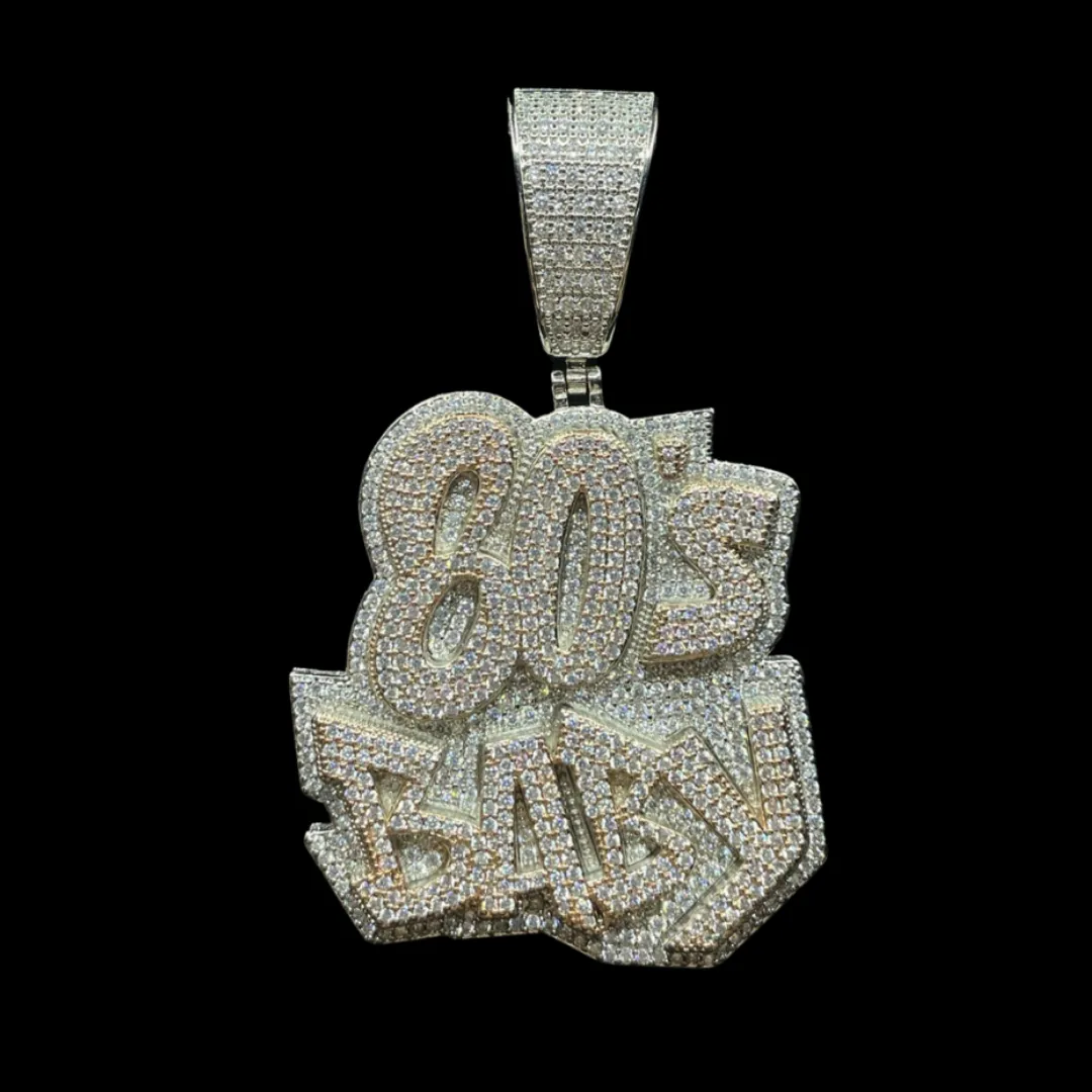 80's BABY Two Tone Iced Out Letter Diamond Pendant Necklace