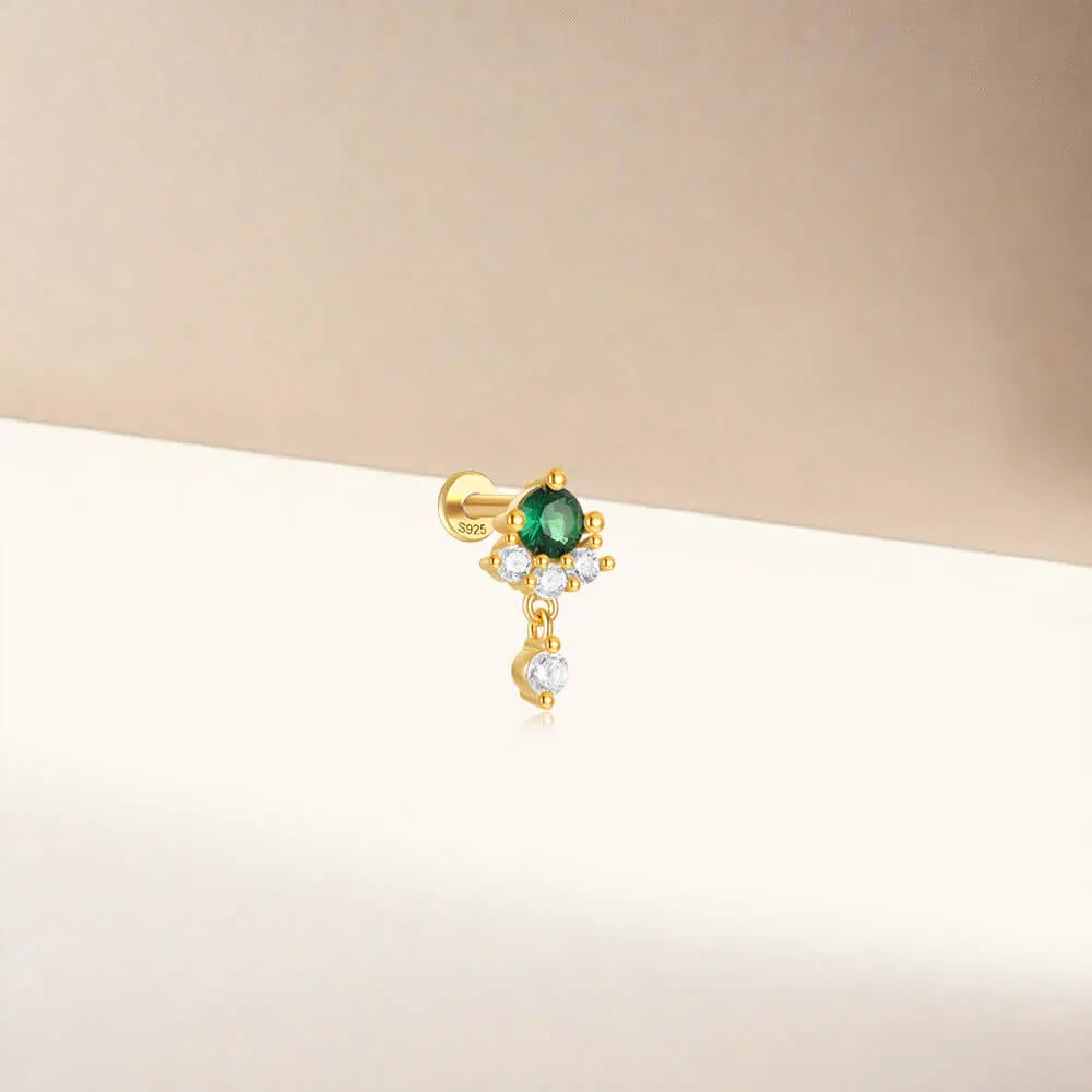 925 Silver Round Green CZ Diamond Flat Back Earrings